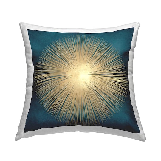 Stupell Industries Abstract Deco Sunburst Shape Over Dark Blue Throw Pillow 18" x 18"
